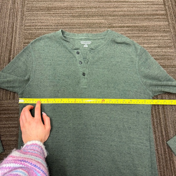 Amazon Essentials Men's Sage Forest Green Long Sleeve Henley Sweater Shirt - Picture 4 of 8